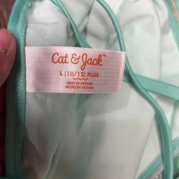 Girls large Cat & Jack one piece swimsuit green in color with mermaid style - Picture 6 of 6